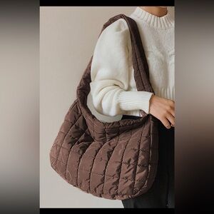 NEW Brown Quilted Zipper Large Shoulder Bag in Coffee